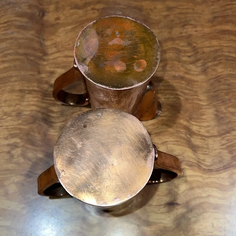 Pair of 8oz Antique Solid Copper Decorative Creamer Containers